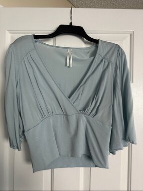 Anthropologie Pale Blue V-Neck Wrap Blouse